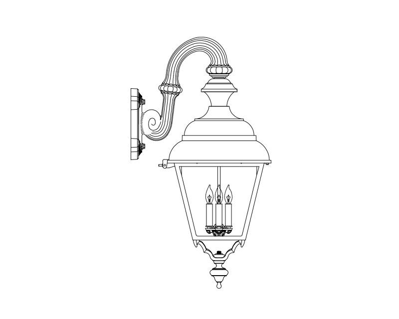 Grande Plymouth, aluminum, Wall Mount, Clear glass, (3) 25W B10, 120V
